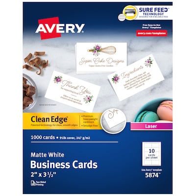 Avery Clean Edge Business Cards, 2 x 3 1/2, Matte White, 1000 Per Pack (5874)