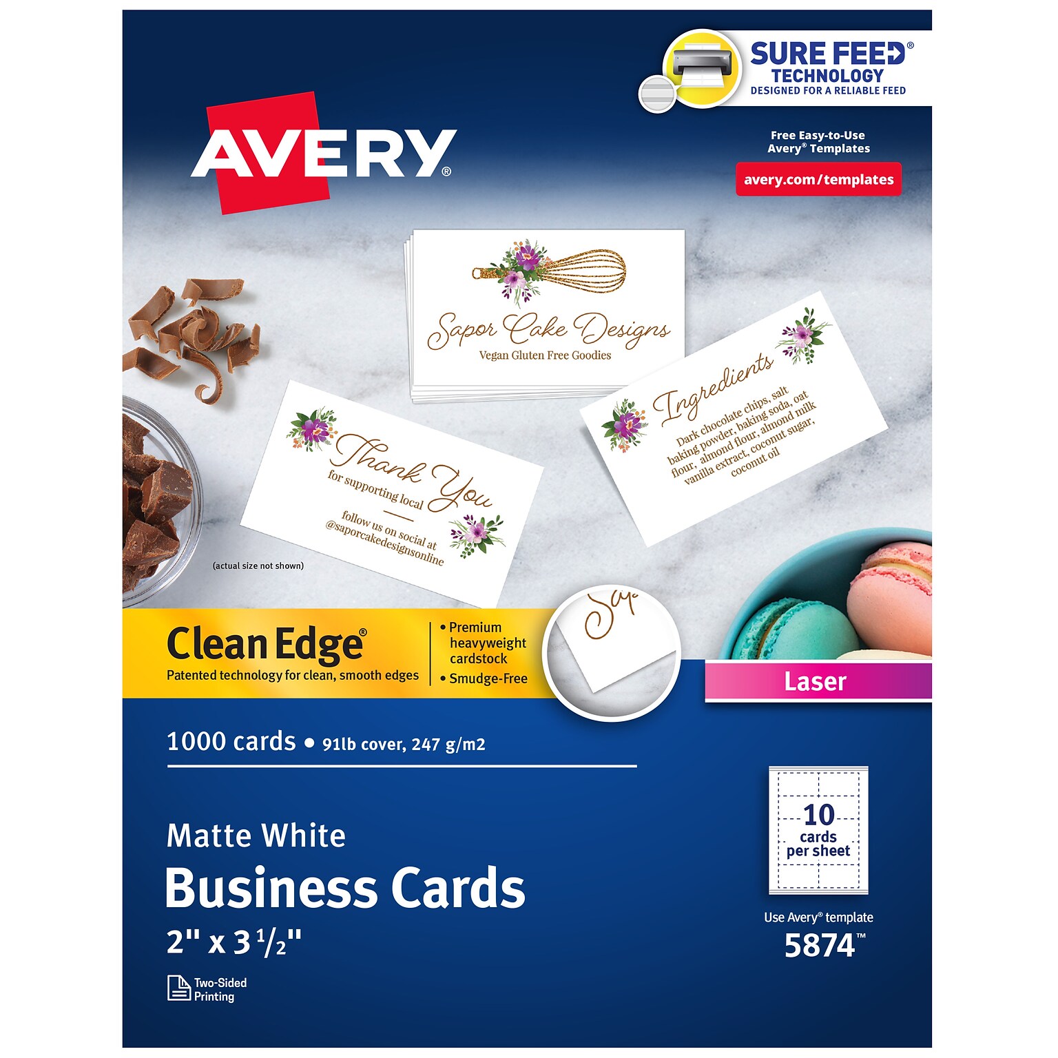 Avery Clean Edge Business Cards, 2 x 3 1/2, Matte White, 1000 Per Pack (5874)
