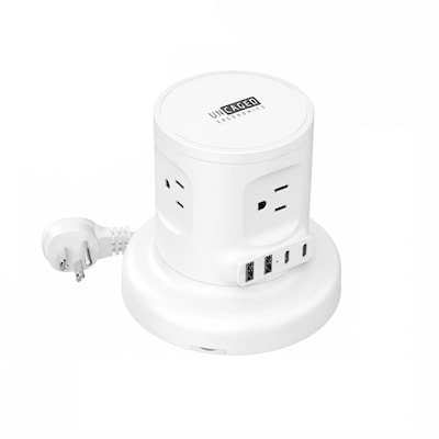 Uncaged Ergonomics Retractable Power Strip with USB-C, 4 AC Outlets, 4 USB Ports and 6ft Retractable Cord, White (RC-white)