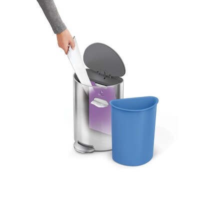 simplehuman 6L Semi-Round Can with Liner Pocket, Brushed Stainless Steel, Indoor Step Trash Can, 1.6 Gallons (CW2106)