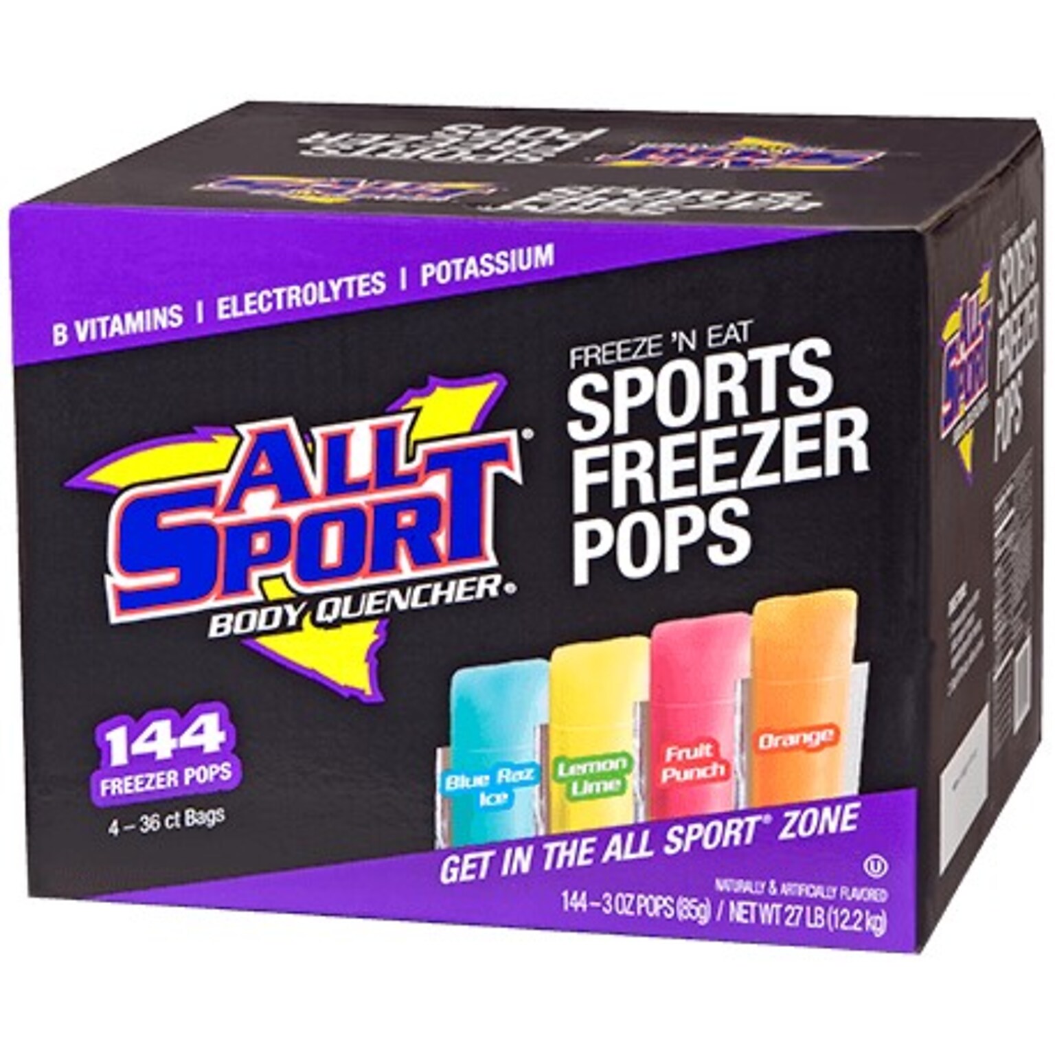 All Sport Body Quencher Variety Electrolyte Freezer Pops, 3 oz., 144/Carton (10121804)