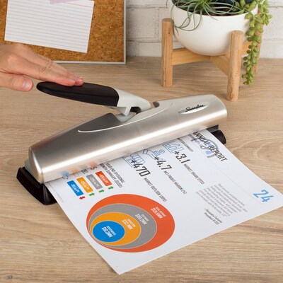 Swingline® LightTouch® High Capacity Desktop 2-7 Hole Punch, Low Force, 20 Sheet Capacity, Black/Silver (A7074030)