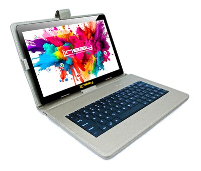 Linsay 10.1 OCTA CORE 128GB Storage Android 13 Tablet Dual Camera Android with Silver Keyboard and