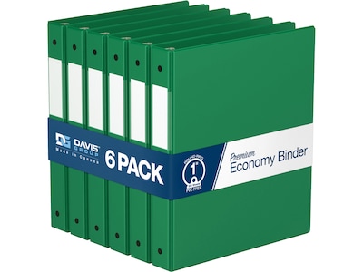 Davis Group Premium Economy 1 3-Ring Non-View Binders, Green, 6/Pack (2311-04-06)