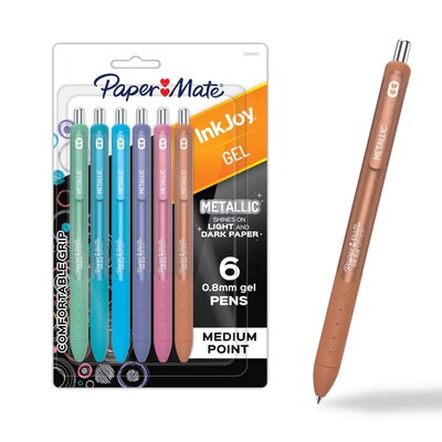 Paper Mate InkJoy Gel Pens, Metallic Pens, Retractable, Medium Point, (0.8mm) Assorted Colors, 6 Cou
