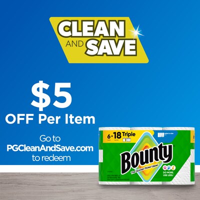 Bounty Select-A-Size Triple Roll Paper Towels, 2-ply, 123 Sheets/Roll, 6 Rolls/Pack (67001/05630)