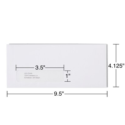 Staples Gummed #10 Business Left-Window Envelope, 4 1/8" x 9 1/2", White Wove, 500/Box (SPL381937)