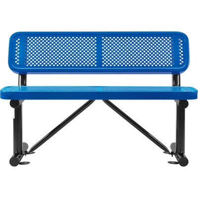 Global Industrial 4' Outdoor Steel Bench w/ Backrest, Perforated Metal, Blue (695744BL)