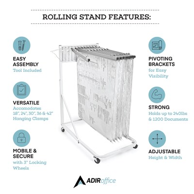 AdirOffice Metal Mobile File Cart with Lockable Wheels, White (613-WHI-KIT1)