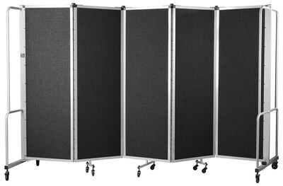 National Public Seating Robo Series 5-Panel Folding Mobile Room Divider, 72H x 118W, Black Fabric (RDG6-5PT10)