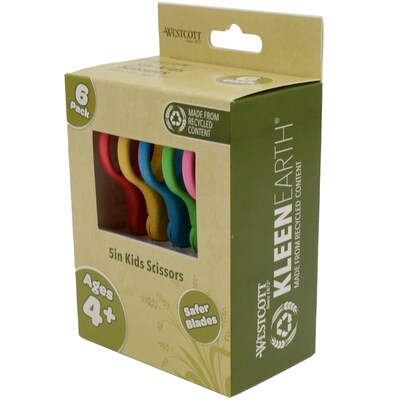 Westcott KleenEarth 5" Stainless Steel Kid's Scissors, Blunt Tip, Assorted Colors 6/Pack (00684)