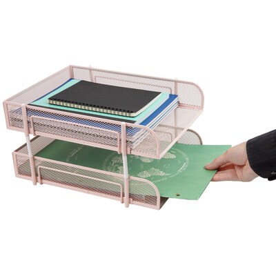 Mind Reader 2-Compartment Stackable Metal Tray, Pink (CSTACK2-PNK)