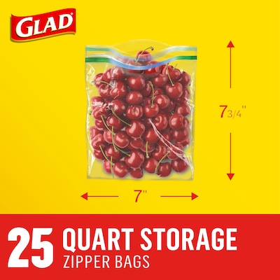 Glad Zipper Storage Bags, Quart, 25/Box (55052)
