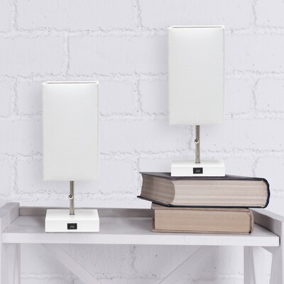 Simple Designs Petite White Stick Lamp with USB Charging Port and Fabric Shade, White, 2/Pack (LC2004-WOW-2PK)