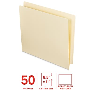 Staples End Tab File Folder, Straight Cut, Letter Size, Manila, Reinforced Tab, 50/Box (ST62572)