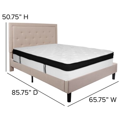 Flash Furniture Roxbury Tufted Upholstered Platform Bed in Beige Fabric with Memory Foam Mattress, Queen (SLBMF19)