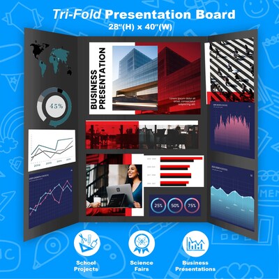 Bazic Tri-Fold Presentation Board, 36" x 48", Paper, Black, 24/Carton (BAZ5034)
