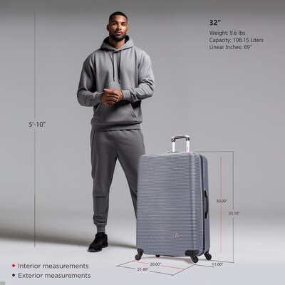 InUSA Royal 32" Hardside Suitcase, 4-Wheeled Spinner, Silver (IUROY00XL-SIL)