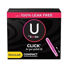 U by Kotex Click Regular Compact Tampon, Unscented, 32/Pack (51583)