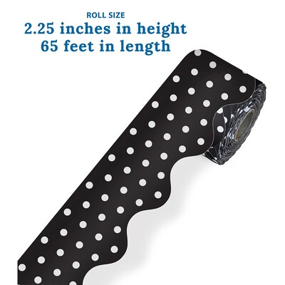 Carson Dellosa Education Rolled Scalloped Border, 2-1/4"x 65', Black with White Polka Dots, 3/Bundle (CD-108474-3)