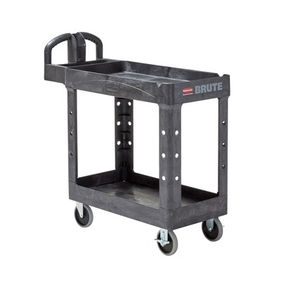 Rubbermaid Mobile 2-Lipped Shelf Utility Cart with Swivel Wheels, Black (FG450088BLA)