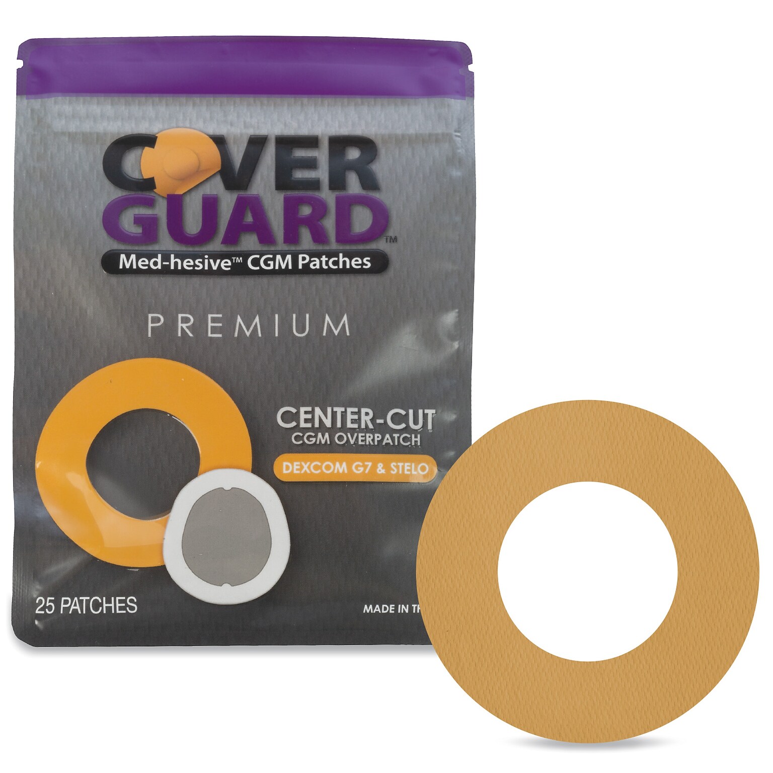 CoverGuard Waterproof Center Cut CGM Overpatches, Tan, 25 Count (101-200T)