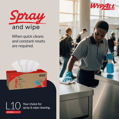 WypAll GeneralClean L10 Cleaning Towels, 12" x 10.5", White, 125 Sheets/Box, 18 Boxes/Carton (05322)