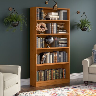 Bush Furniture Universal 72H 5-Shelf Bookcase with Adjustable Shelves, Natural Cherry Laminated Woo