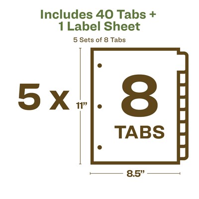 Avery Index Maker EcoFriendly Paper Dividers with Print & Apply Label Sheets, 8 Tabs, White, 5 Sets/Pack (11581)
