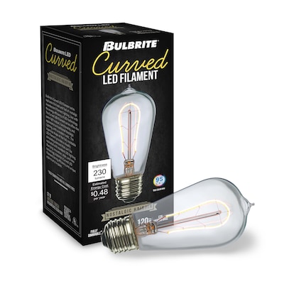 Bulbrite Curved LED Filament 4 Watt Dimmable Nostalgic Hairpin Filament ST18 Light Bulbs, 2/Pack (86