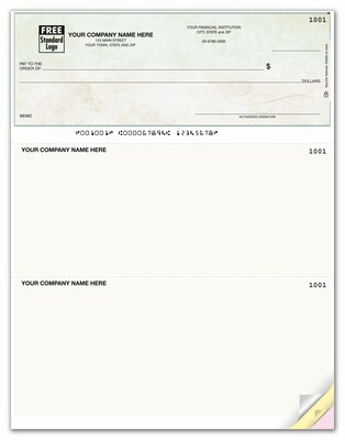 Custom Laser Top Checks, Lined, 2 Ply/Duplicate, 1 Color Printing, Prem Check Designs, 8-1/2" x 11", 500/Pk