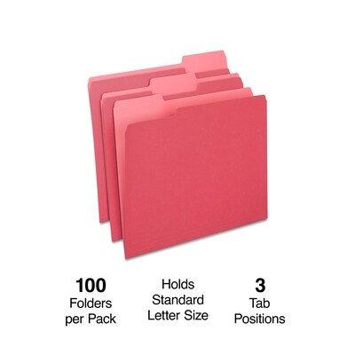 Staples® File Folders, 1/3 Cut Tab, Letter Size, Red, 100/Box (TR224519)