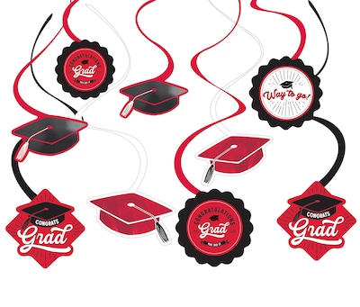 Party City School Spirit Decorative Foil Whirls, Red/Black/White, 12/Pack (AM671675-40)