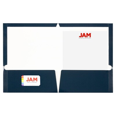 JAM Paper Glossy 2-Pocket Portfolio Folder, Navy Blue, 6/Pack (5042523d)
