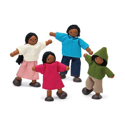 PlanToys Wooden Doll Family, Medium Skin Tone, 4/Set (PTS1345)