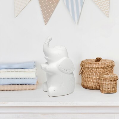 Creekwood Home 8.18" Glowing Ceramic Gentle Giant Elephant Light, White (CWT-2040-WH)