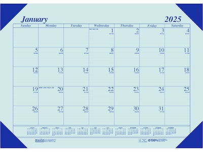 2025 House of Doolittle Ecotones 22 x 17 Monthly Desk Pad Calendar, Blue (12440-25)