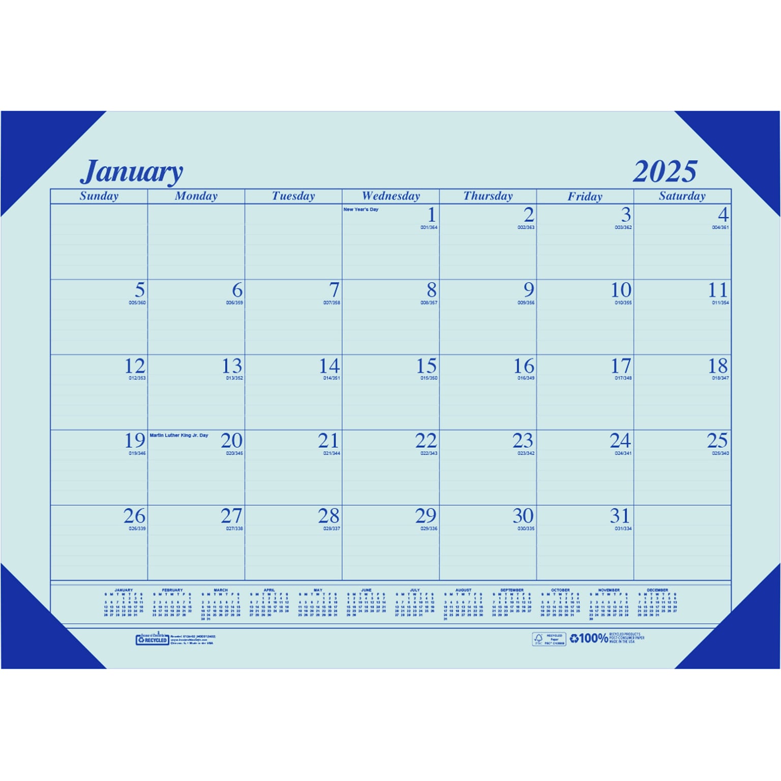 2025 House of Doolittle Ecotones 22 x 17 Monthly Desk Pad Calendar, Blue (12440-25)