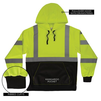 Ergodyne GloWear 8311BK High Visibility Long Sleeve Black Bottom Hooded Sweatshirt, ANSI Type R Class 3, Lime, Large (22874)