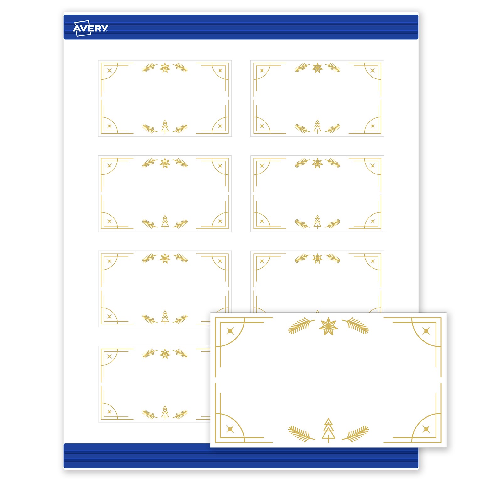 Avery Gold-White Christmas Trees Matte Blank Card, White, 80/Pack (S00-FE5)