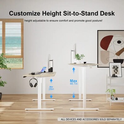 Huanuo 48"W Electric Rectangular Adjustable Standing Desk, Natural (HNESD68N)