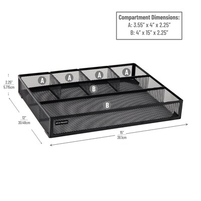 Mind Reader 6-Compartment Metal Drawer Organizer, Black, 2/Set (2DEER-BLK)