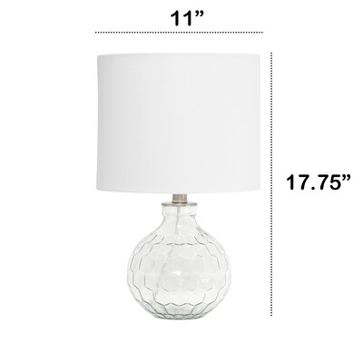 Lalia Home 17.75" Contemporary Engraved Honeycomb Glass Table Desk Lamp with White Fabric Shade, Clear (LHT-3003-CL)