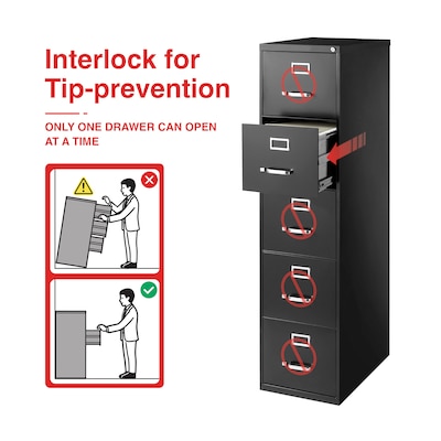 Quill Brand® Commercial 5 File Drawer Vertical File Cabinet, Locking, Black, Letter, 26.5D (21917D)