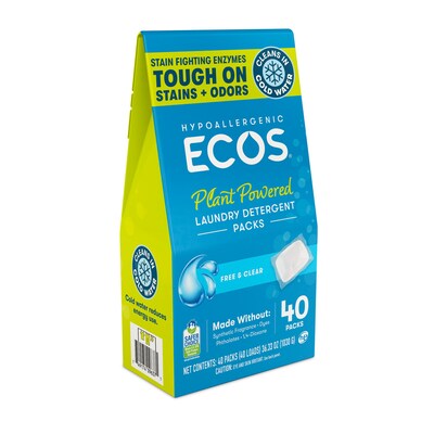 ECOS Laundry Detergent Packs with Enzymes, Free & Clear, 40/Pack (9637/06)