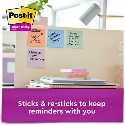Post-it Recycled Super Sticky Notes, 3" x 3", Wanderlust Pastels Collection, 70 Sheet/Pad, 24 Pads/Pack (65424NHCP)