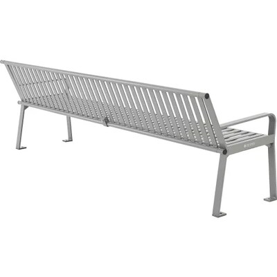 Global Industrial 8' Outdoor Bench w/ Back, Vertical Steel Slat, Gray (694855GYKD)