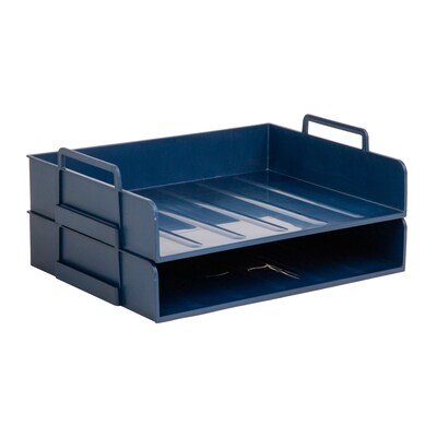 Staples Plastic Side Loading Stackable Letter Tray, Letter Size, Navy Blue, 2/Pack (ST63886)
