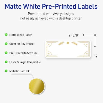 Avery Rectangle Multipurpose Labels, 1 x 2-5/8, White, 160/Pack (19479370641)