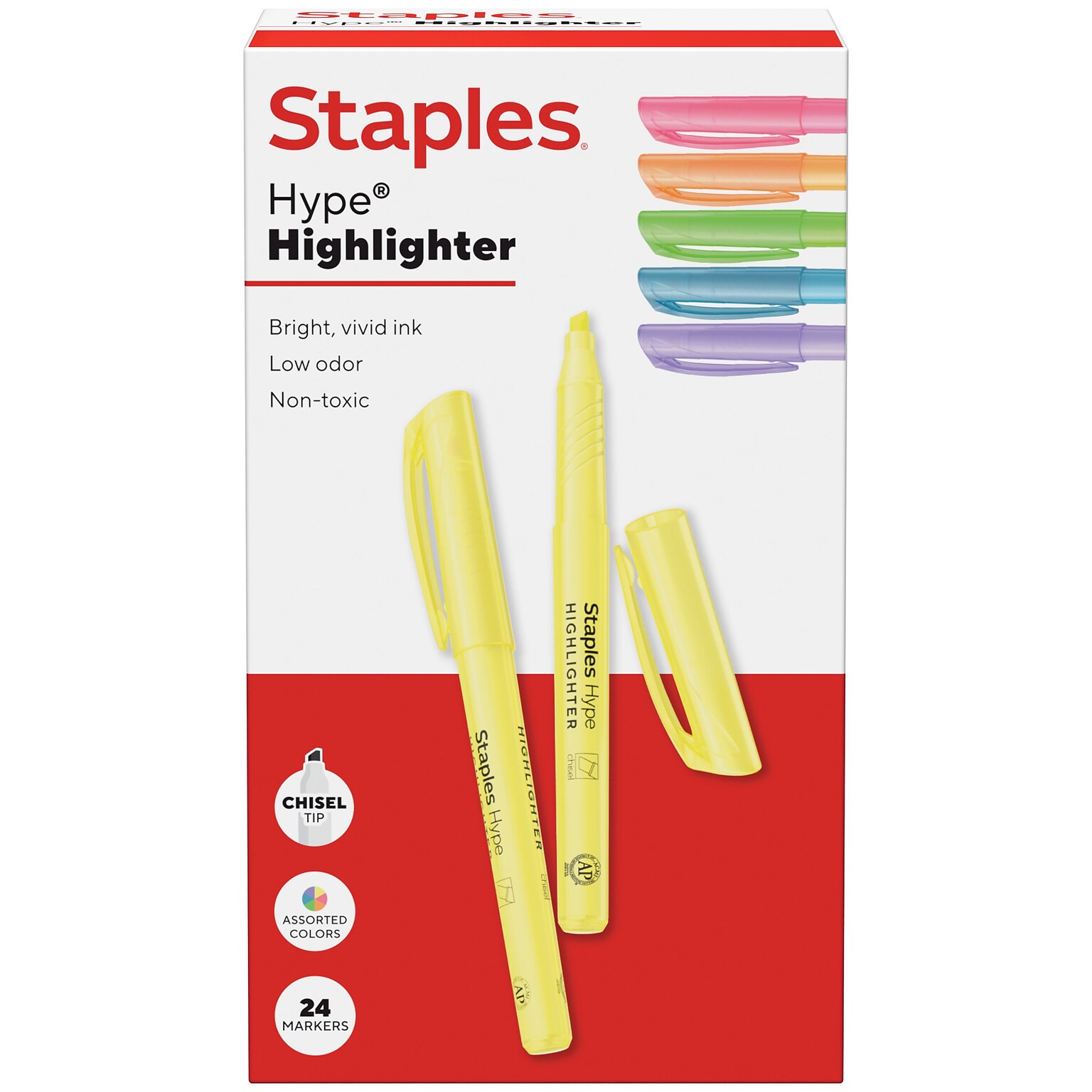 Staples Hype Stick Highlighter, Chisel Tip, Assorted, 24/Pack (ST62942)